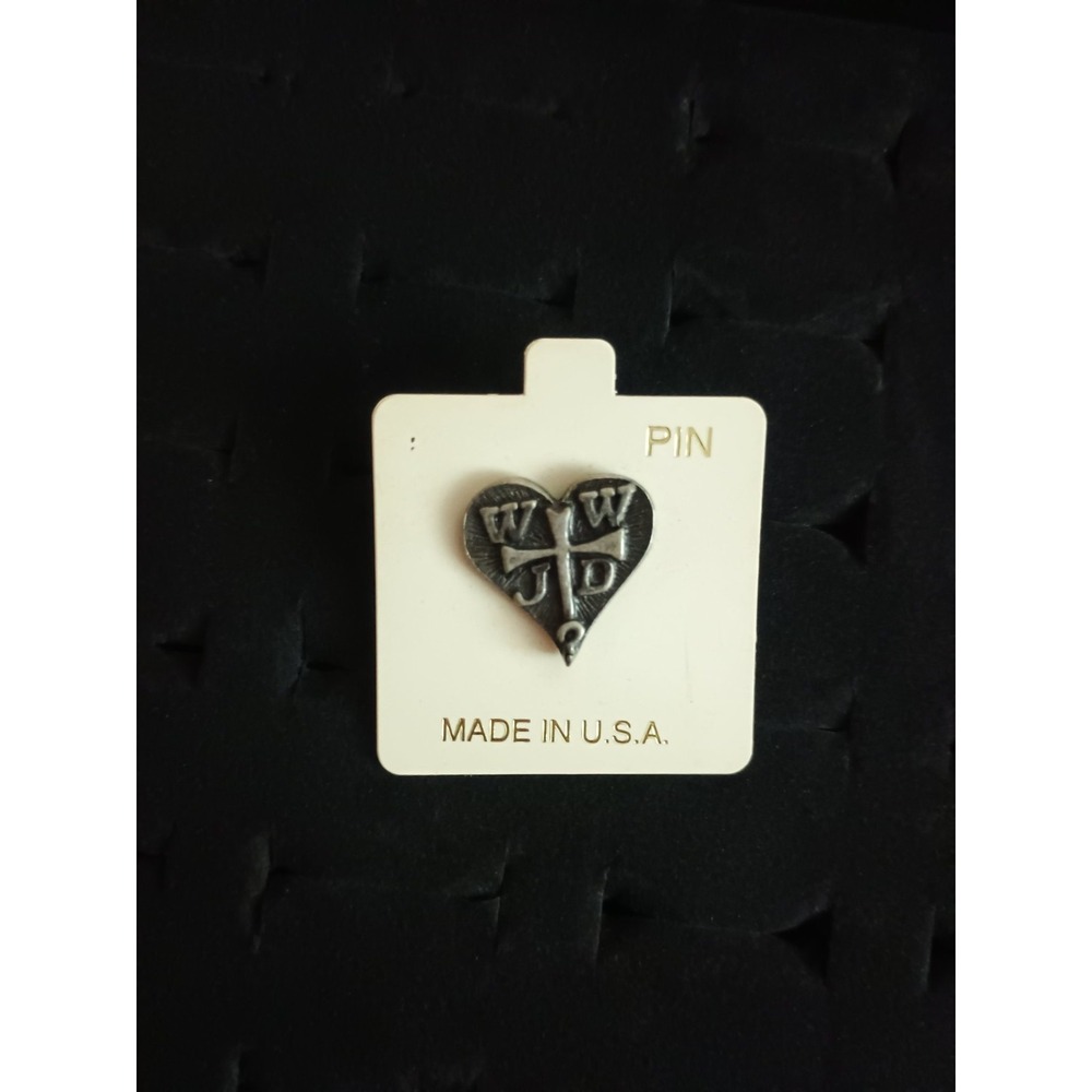 WWJD Heart Pin Pewter Cross What Would Jesus Do NOS USA Card